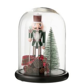 Cloche décoration Noël socle noir en verre 23x23x29 cm