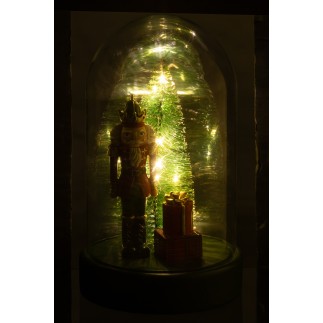 Campana natalizia con vetro a led e base in poliresina verde 15,5x17,5x28,5 cm