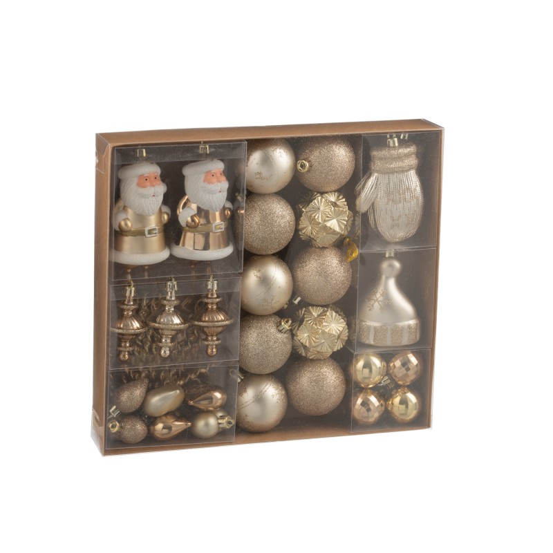 Caja de 45 adornos navideños de plástico beige 30x6x30 cm Caja de 45 adornos navideños de plástico beige 30x6x30 cm