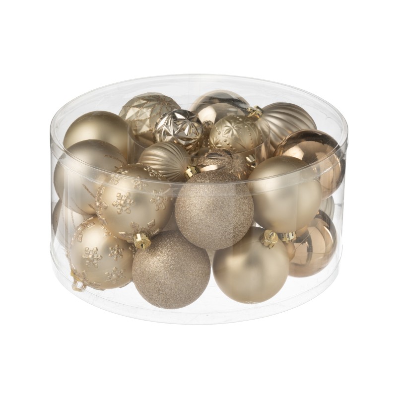 Boite de 30 boules de Noël en plastique beige D4 et 8 cm Boite de 30 boules de Noël en plastique beige D4 et 8 cm