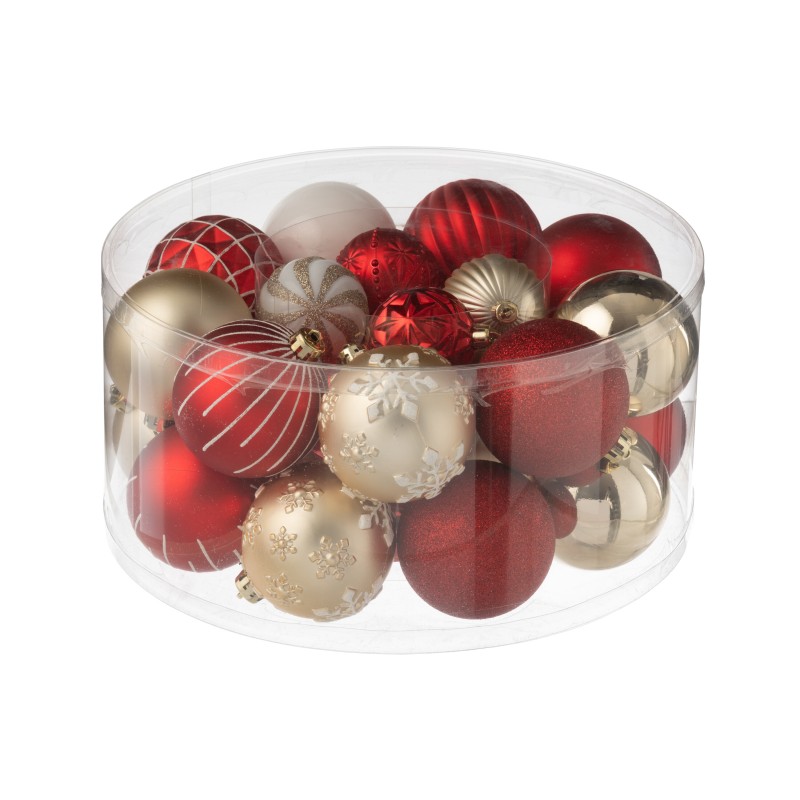 Boite de 30 boules de Noël en plastique rouge D4 et 8 cm Boite de 30 boules de Noël en plastique rouge D4 et 8 cm