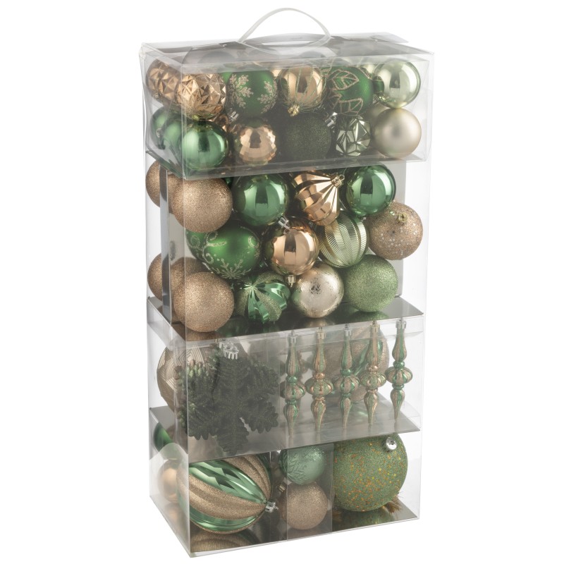 Boite de 80 décorations de Noël en plastique vert 30x18x58 cm Boite de 80 décorations de Noël en plastique vert 30x18x58 cm