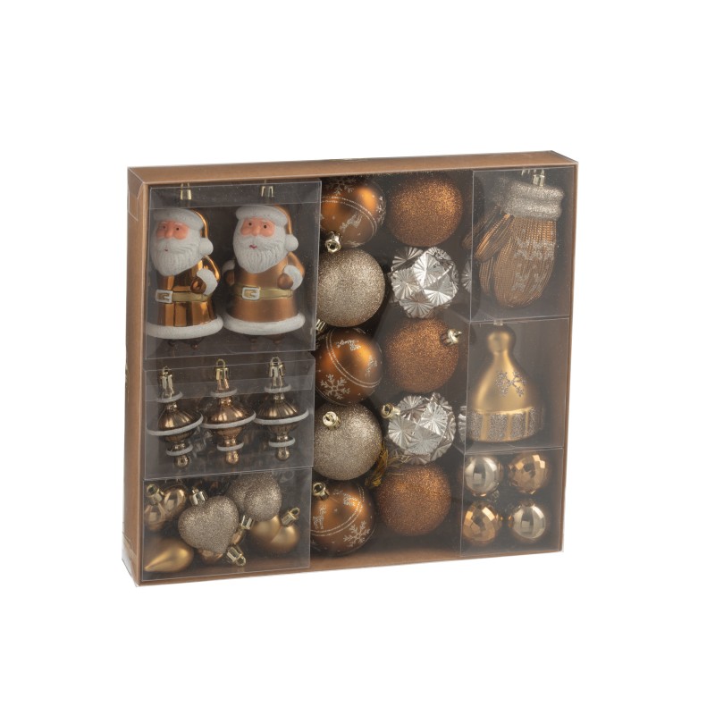 Boite de 45 décorations de Noël en plastique marron 30x6x30 cm Boite de 45 décorations de Noël en plastique marron 30x6x30 cm
