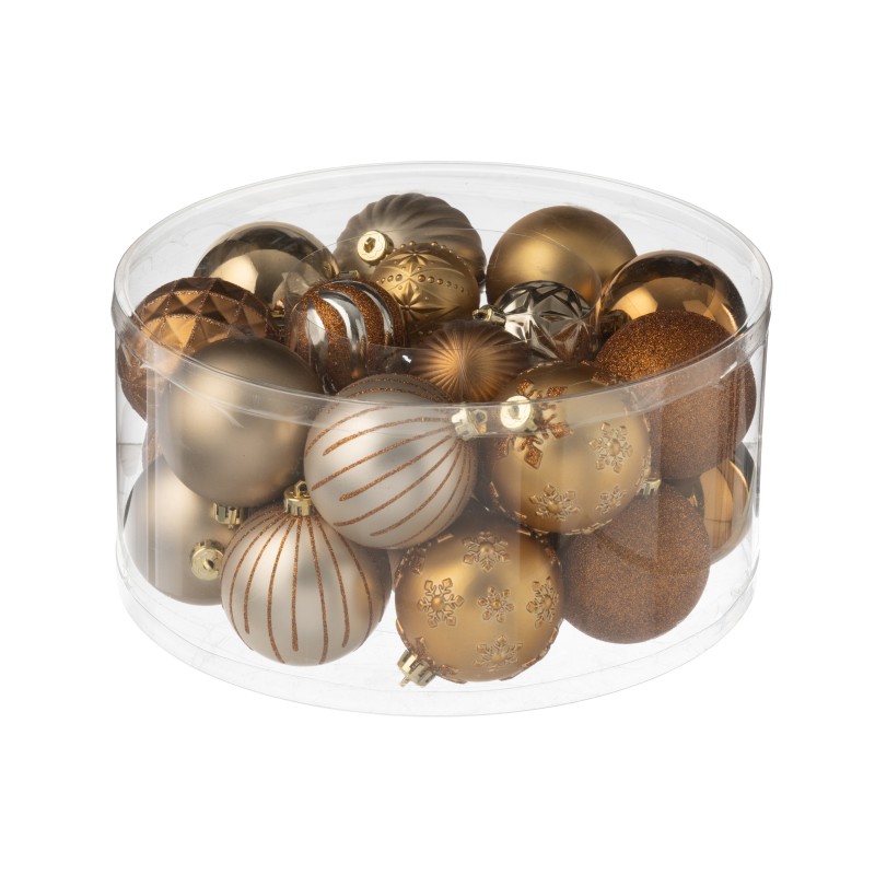 Caja de 30 adornos navideños de plástico marrón D4 y 8 cm Caja de 30 adornos navideños de plástico marrón D4 y 8 cm