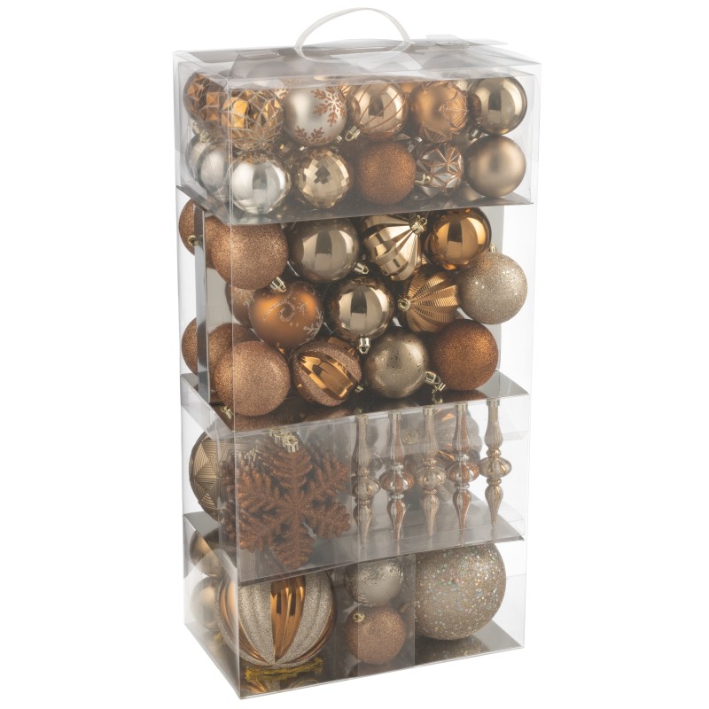 Scatola di 80 ornamenti natalizi in plastica marrone 30x18x58 cm Scatola di 80 ornamenti natalizi in plastica marrone 30x18x58 cm
