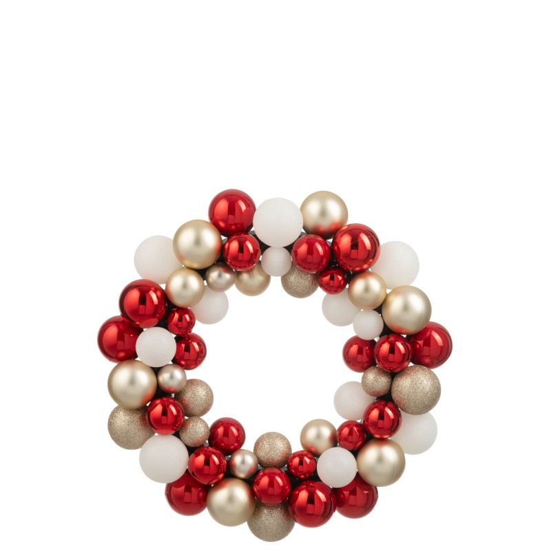 Couronne de boule de Noël en plastique rouge D.35 cm Couronne de boule de Noël en plastique rouge D.35 cm