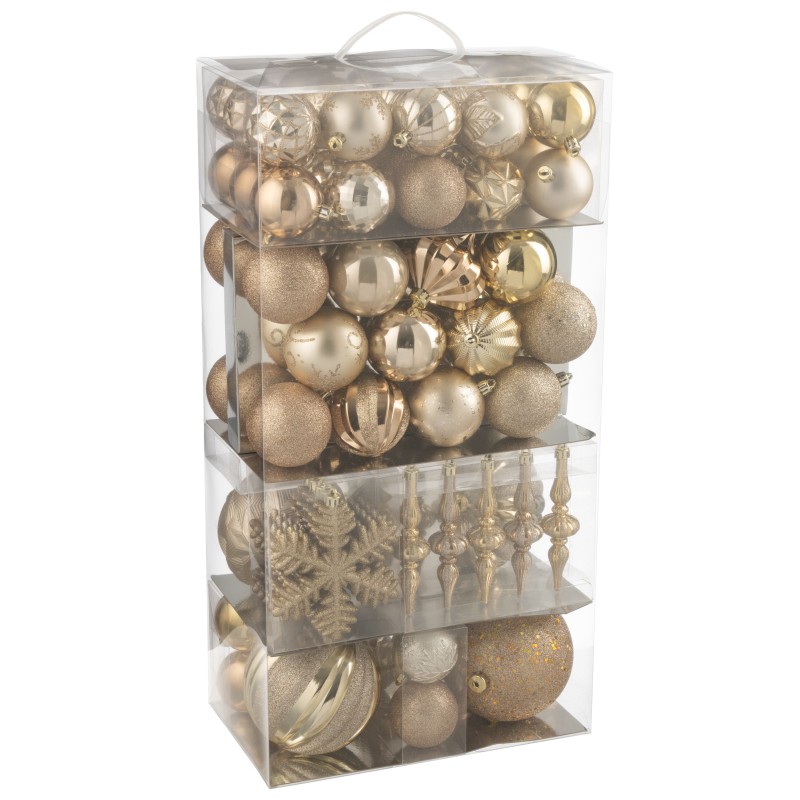 Caja de 80 adornos navideños de plástico beige 30x18x58 cm Caja de 80 adornos navideños de plástico beige 30x18x58 cm