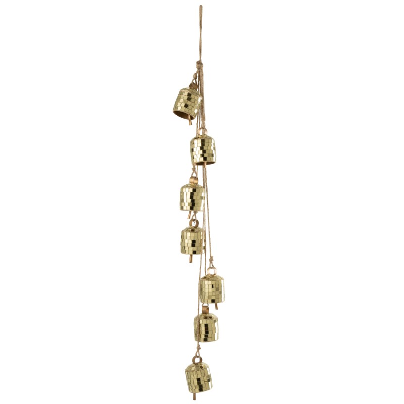 Juego colgante de 7 campanas de espejo de metal dorado 7,5x7,5x45,5 cm Juego colgante de 7 campanas de espejo de metal dorado 7,5x7,5x45,5 cm