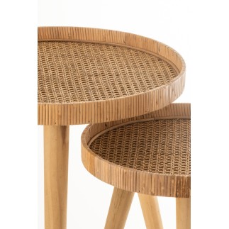 Set de 2 tables plateaux en bois naturel 51x51x55 cm