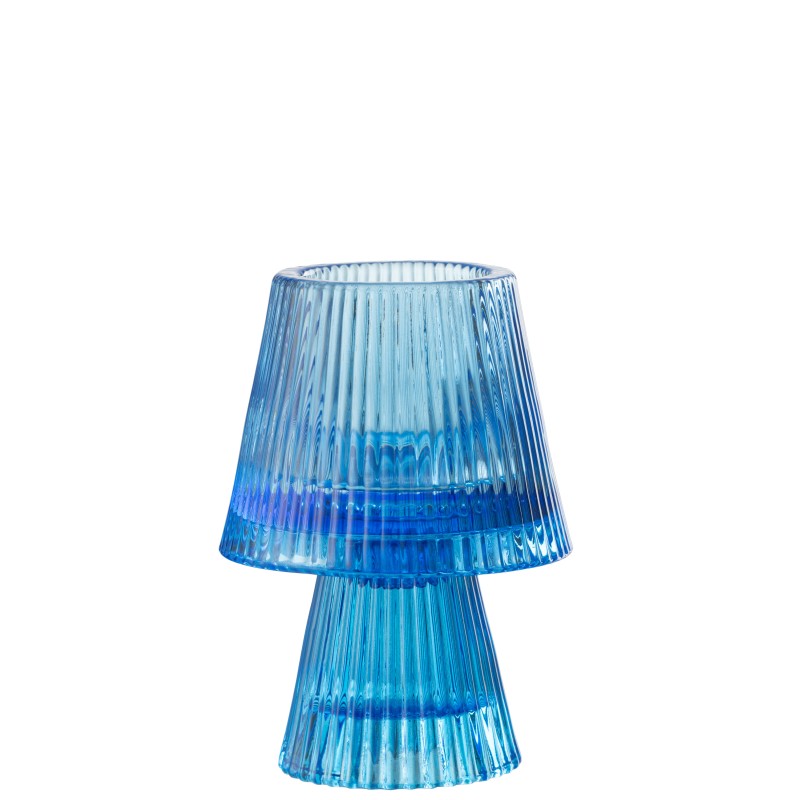 Porte-bougie en verre bleu 8.8x8.8x11.8 cm