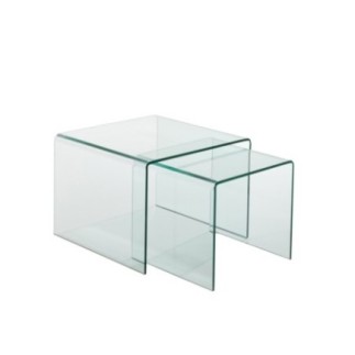 Lot de 2 tables gigogne en verre transparent 65x65x49 cm