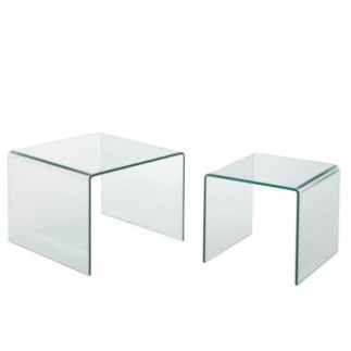 Lot de 2 tables gigogne en verre transparent 65x65x49 cm