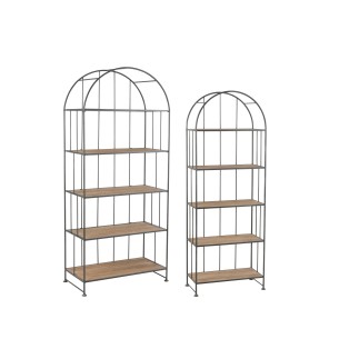 Lote de 2 estantes de pie con parte superior redondeada en madera marrón 80x40x182 cm.