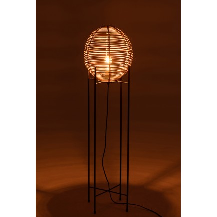 Lámpara de pie de ratán y madera natural de 32x32x120 cm