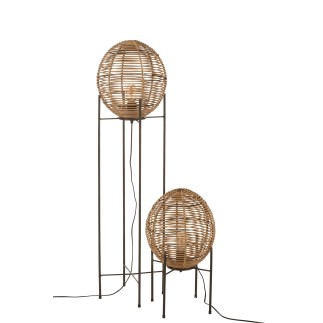 Lámpara de pie de ratán y madera natural de 32x32x120 cm
