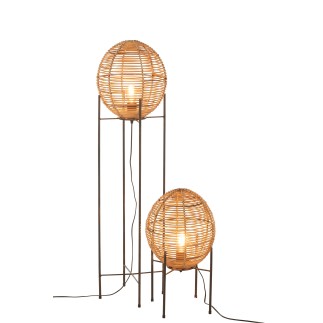 Lámpara de pie de ratán y madera natural de 32x32x120 cm