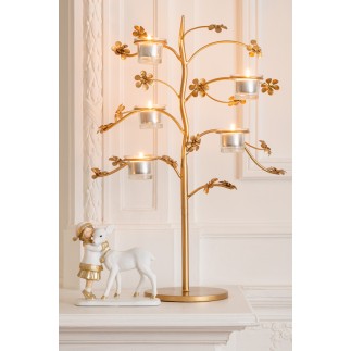 Candelabro da tavolo a 5 candele in metallo dorato 36x16x54cm