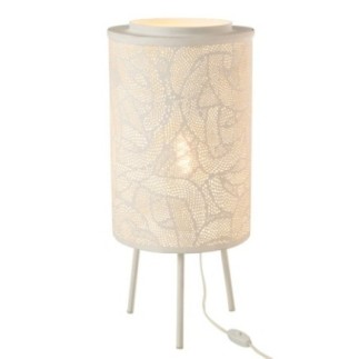 Candeeiro perfurado com base em metal branco 27x27x66 cm