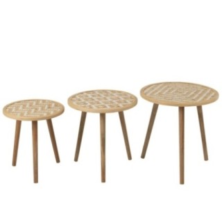 Set di 2 tavolini impilabili in legno naturale 53x53x56 cm