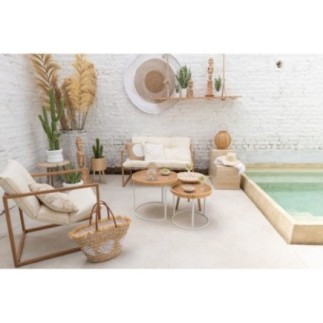 Set di 2 tavolini impilabili in legno naturale 53x53x56 cm