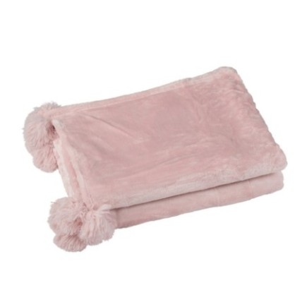 Coperta con pompon in poliestere rosa cipria 170x130 cm