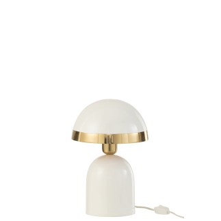 Lampe champignon à bord doré en métal blanc 20x20x30 cm