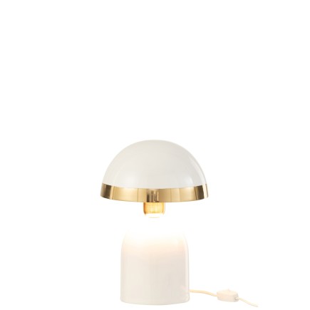 Candeeiro cogumelo com rebordo dourado em metal branco 20x20x30 cm