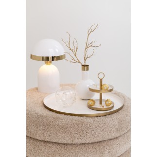 Lampe champignon à bord doré en métal blanc 20x20x30 cm 