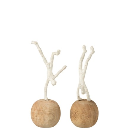 Set de 2 personnages poirier en bois naturel 12x12x30 cm