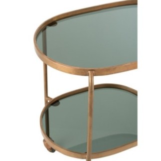 Desserte ovale 2 niveaux en métal Bronze 74x42x84 cm