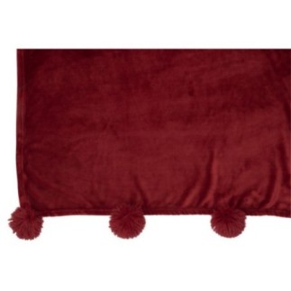 Plaid con pompon in poliestere rosso 170x130x1 cm