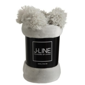 Plaid con pompon in poliestere grigio chiaro 176x128cm