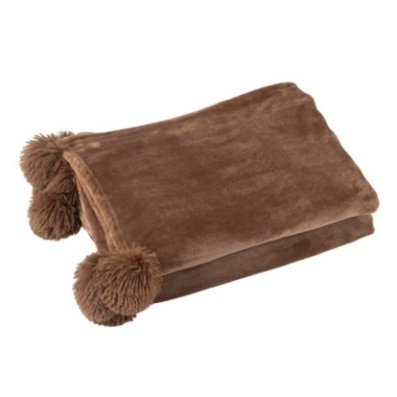 Coperta con pompon in poliestere marrone 176x128 cm