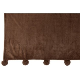 Coperta con pompon in poliestere marrone 176x128 cm