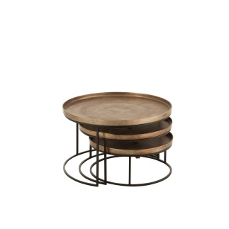 Set de 3 tables d’appoint en aluminium marron H26 à 48 cm