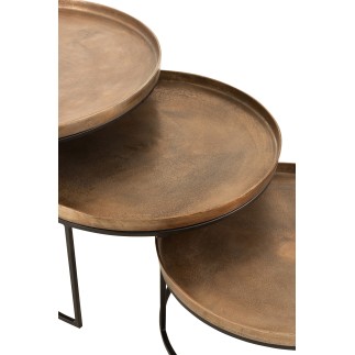 Set de 3 tables d’appoint en aluminium marron H26 à 48 cm