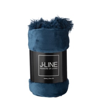 Coperta in poliestere blu con pompon 173x126 cm