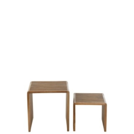 Set di 2 tavolini cubici in teak riciclato naturale H.35 e 50 cm