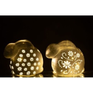 Lapin fleurs en verre blanc 16x12.5x14 cm assortiment de 2