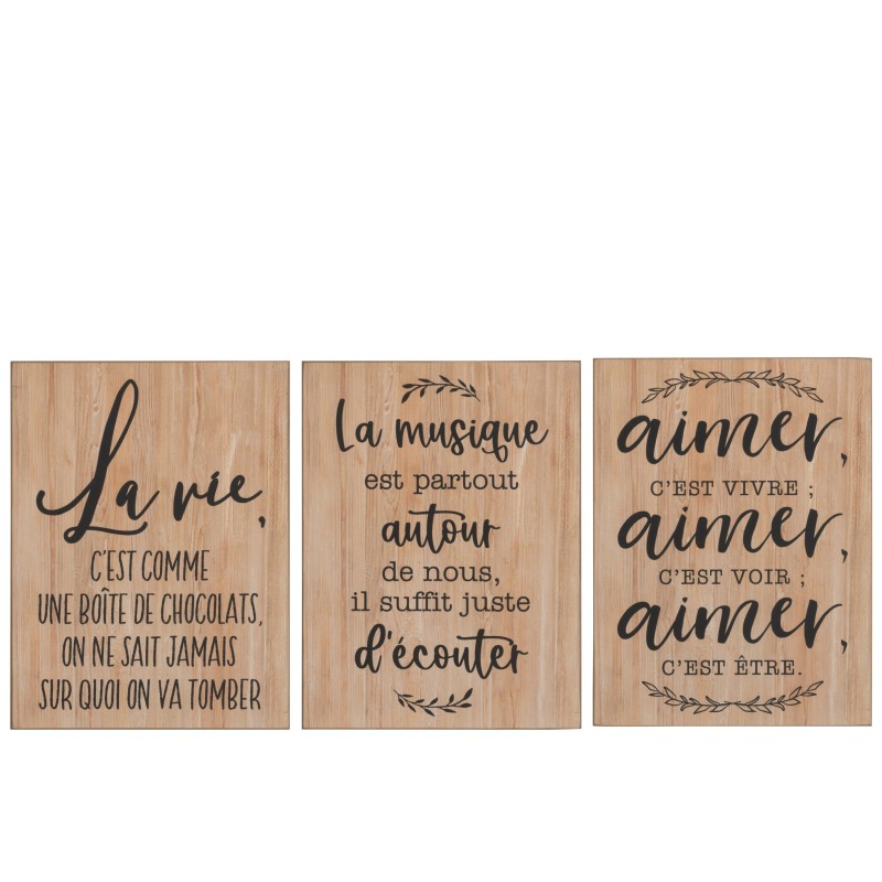Set de 3 pancartes en bois naturel 26.5x1.2x30 cm Set de 3 pancartes en bois naturel 26.5x1.2x30 cm