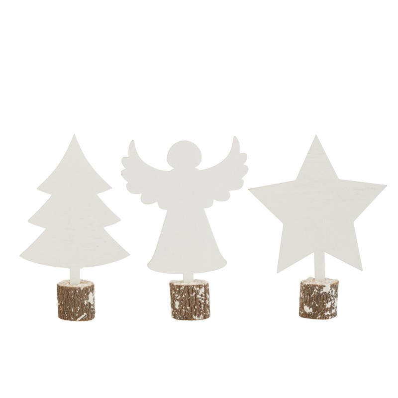 Lot de 3 décorations de Noël en bois blanc 10x5x14 cm Lot de 3 décorations de Noël en bois blanc 10x5x14 cm