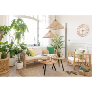 Set di 3 tavolini rotondi in legno di mango naturale 70x70x55 cm