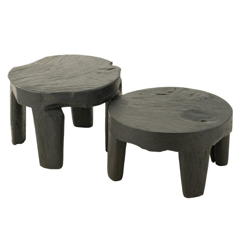 Set de 2 tables rondes en bois noir 50x50x35 cm