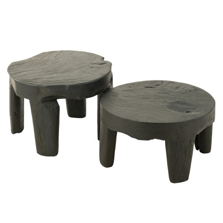 Set di 2 tavoli rotondi in legno nero 50x50x35 cm 