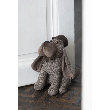 Set de 2 cale-portes chien en textile marron 16x33x28 cm