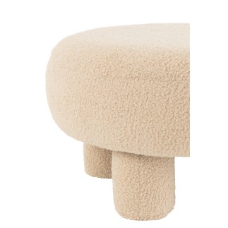 Pouf rotondo in tessuto beige 52x52x28cm 