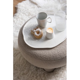 Pouf rotondo in tessuto beige 52x52x28cm 