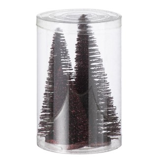 Boite de 4 sapins de Noël artificiel en plastique bordeaux H.9à15 cm 