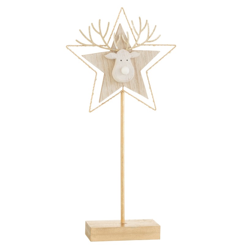Étoile avec tête de renne en bois or 43x20x3 cm