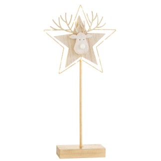 Étoile avec tête de renne en bois or 43x20x3 cm